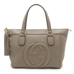 Gucci Soho Interlocking GG Tote Bag Tassel Greige Leather